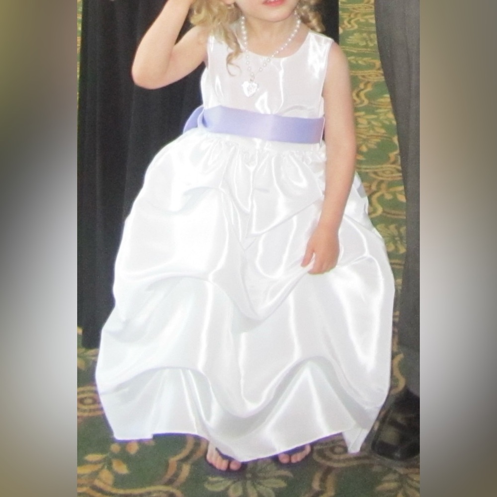Elegant White Satin Flower Girl Dress or Princess Halloween Costume